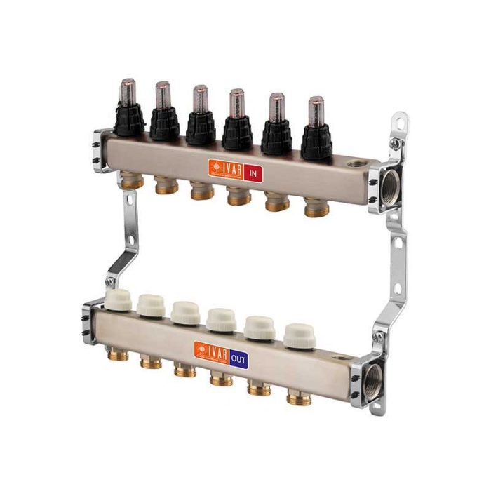 St. Manifold, 1″, EK + Black Flowmeter Caps, with additional connections